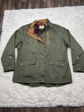 Legendary Whitetails Olive Barn Field Jacket Plaid Lined Corduroy Collar XL